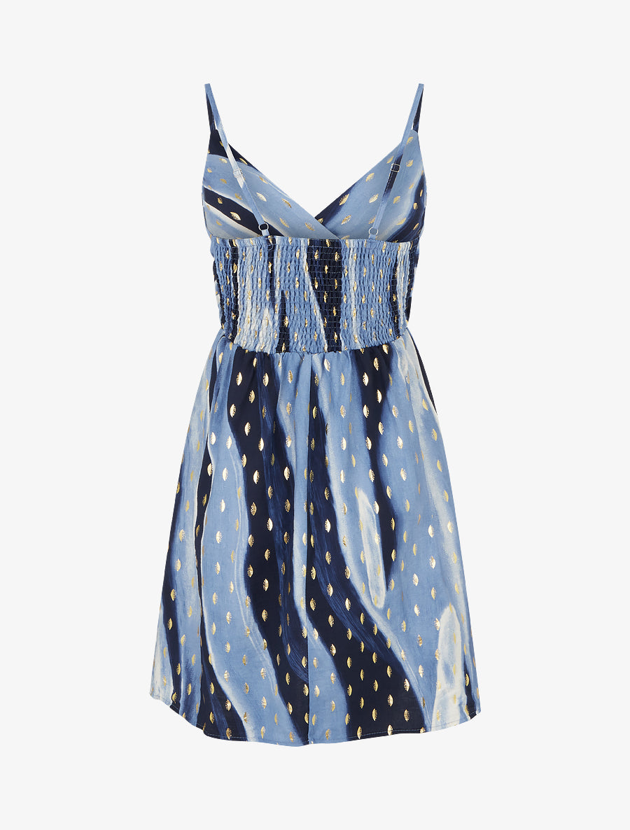 Robe mi-longue imprimé abstrait à détail irisé - Bleu - 2
