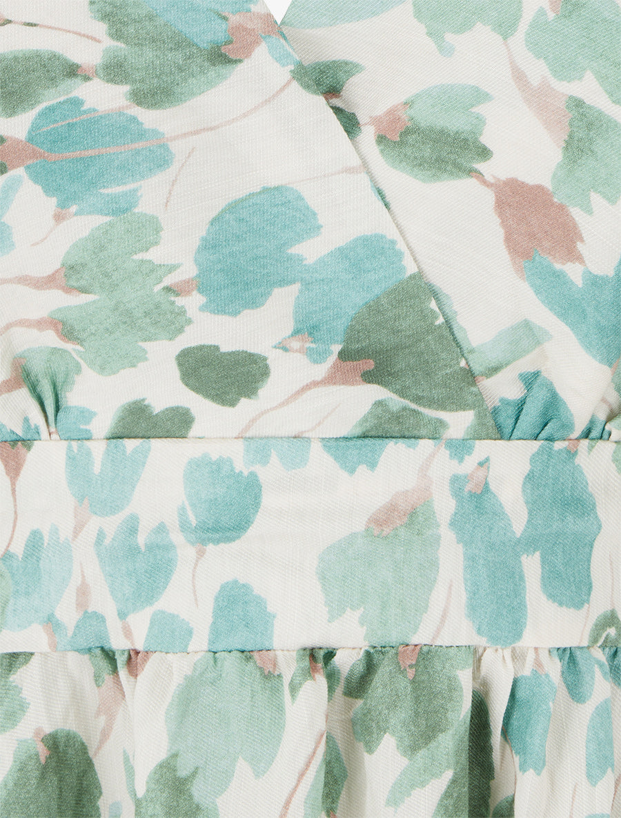 Robe mi-longue dos nu imprimé fleurs abstraites - Vert menthe - 3