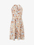 Robe mi-longue dos nu imprimé fleurs abstraites - Marron - 1