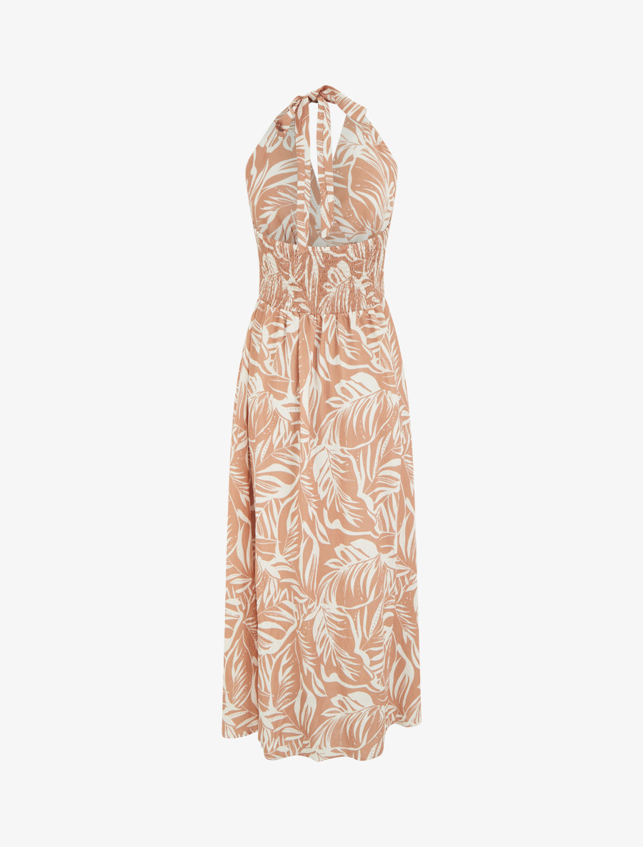 Robe longue dos nu imprimé feuillage - Terracotta - 2