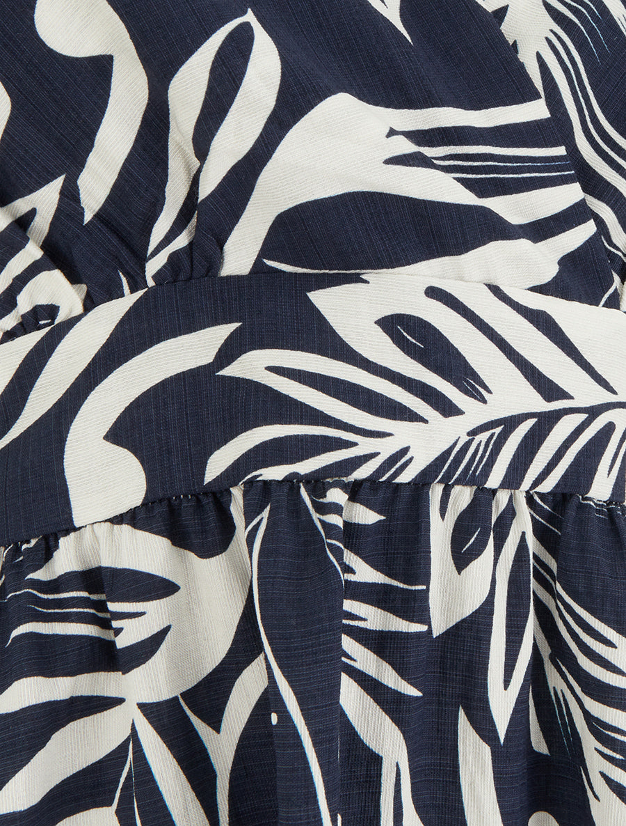 Robe longue dos nu imprimé feuillage - Marine - 3