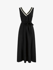 Robe longue sans manches à col V fantaisie - Noir - 1