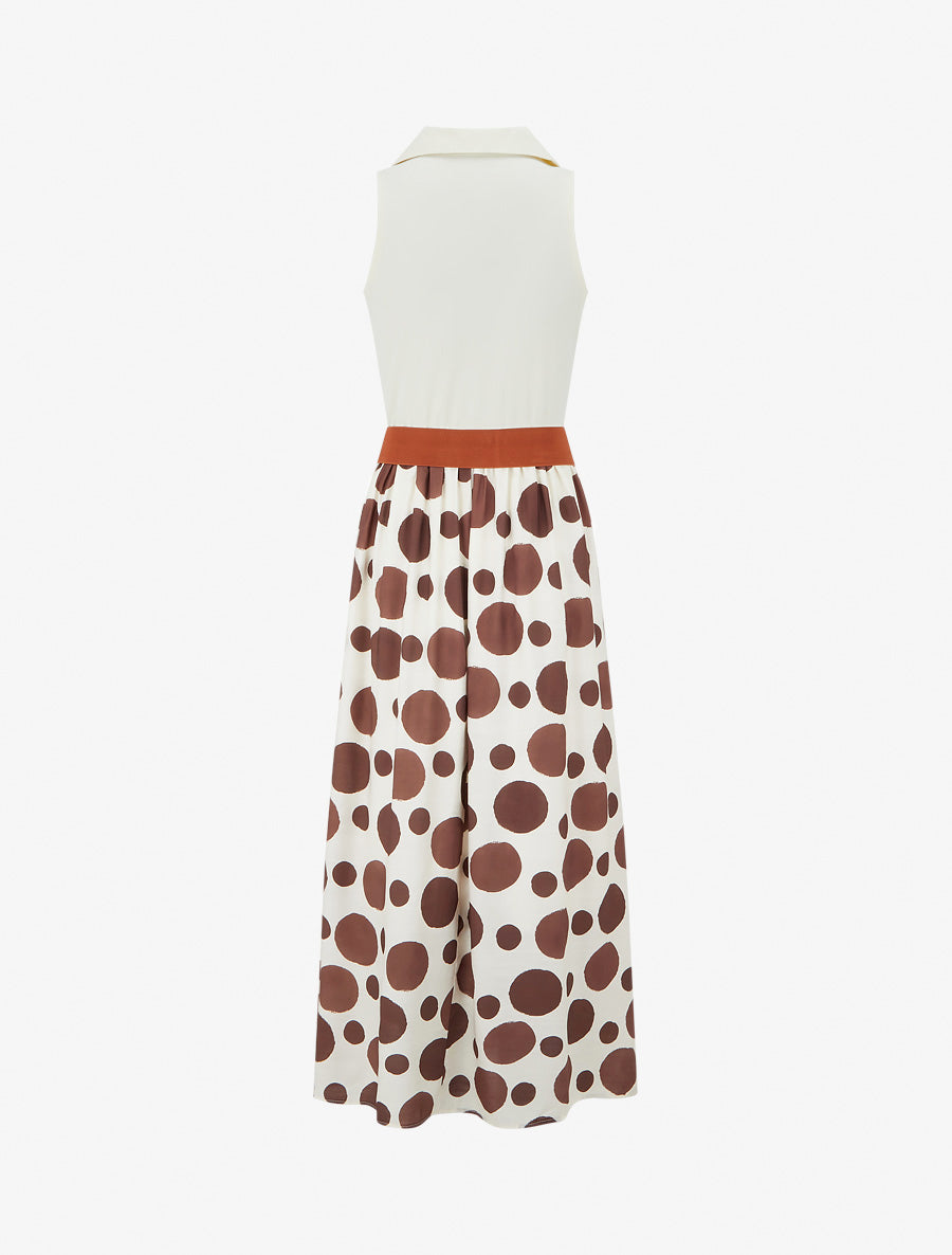 Robe longue à boutons fantaisies et imprimé gros pois - Marron - 2
