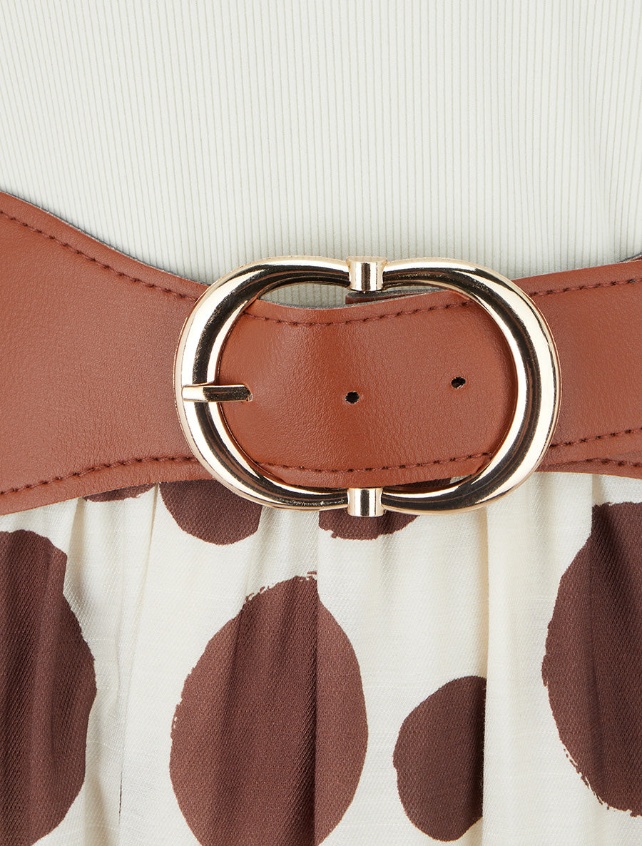 Robe longue à boutons fantaisies et imprimé gros pois - Marron - 3
