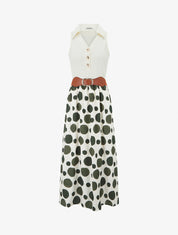 Robe longue à boutons fantaisies et imprimé gros pois - Vert foncé - 1