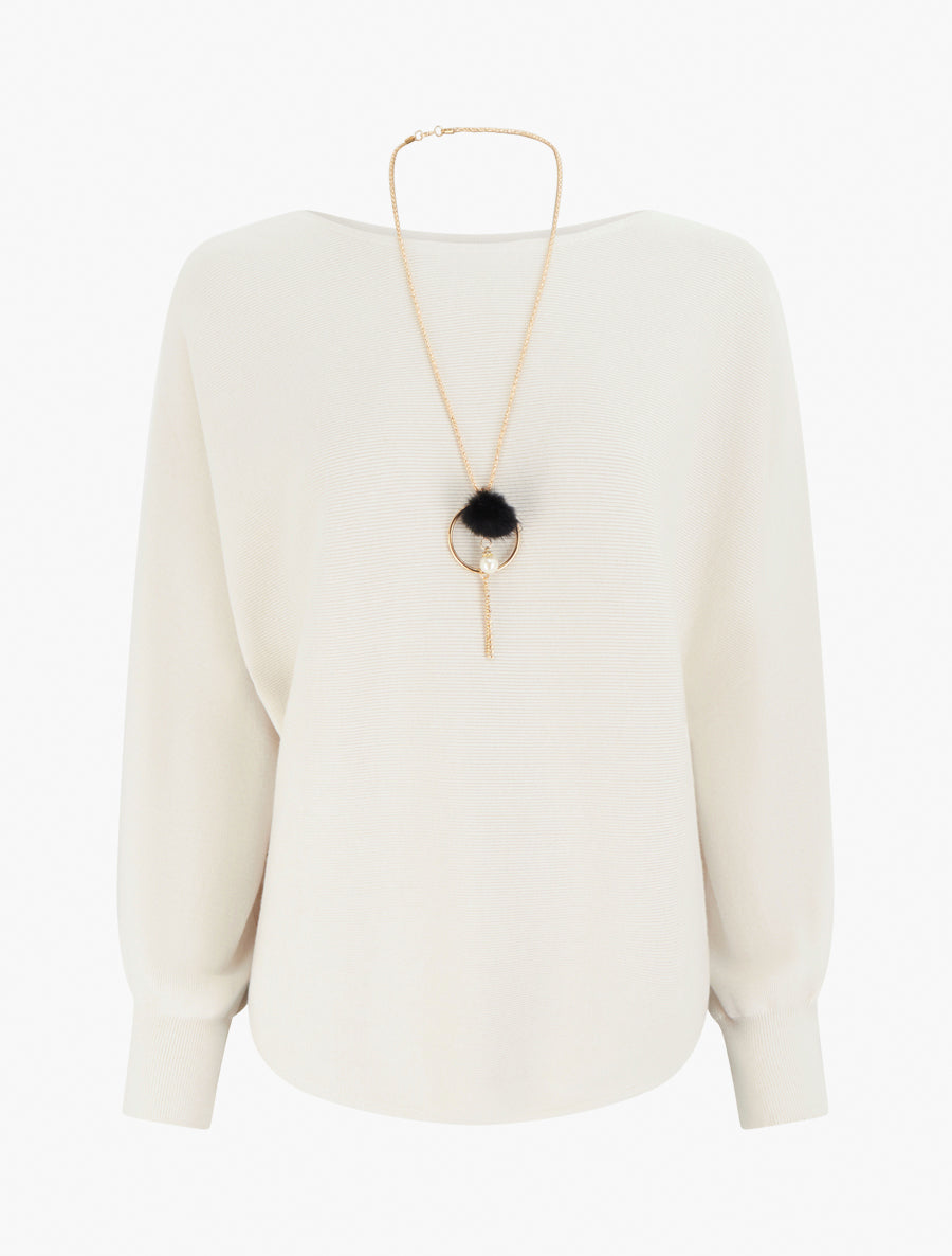 Pull droit à manches chauve-souris - Beige - 1