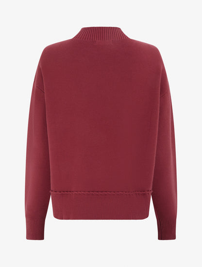 Pull ample à col montant et couture fantaisie - Bordeaux - 2