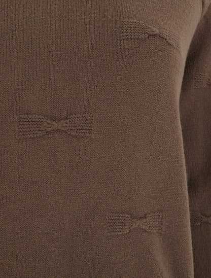 Pull droit col rond à motif noeud - Marron - 3