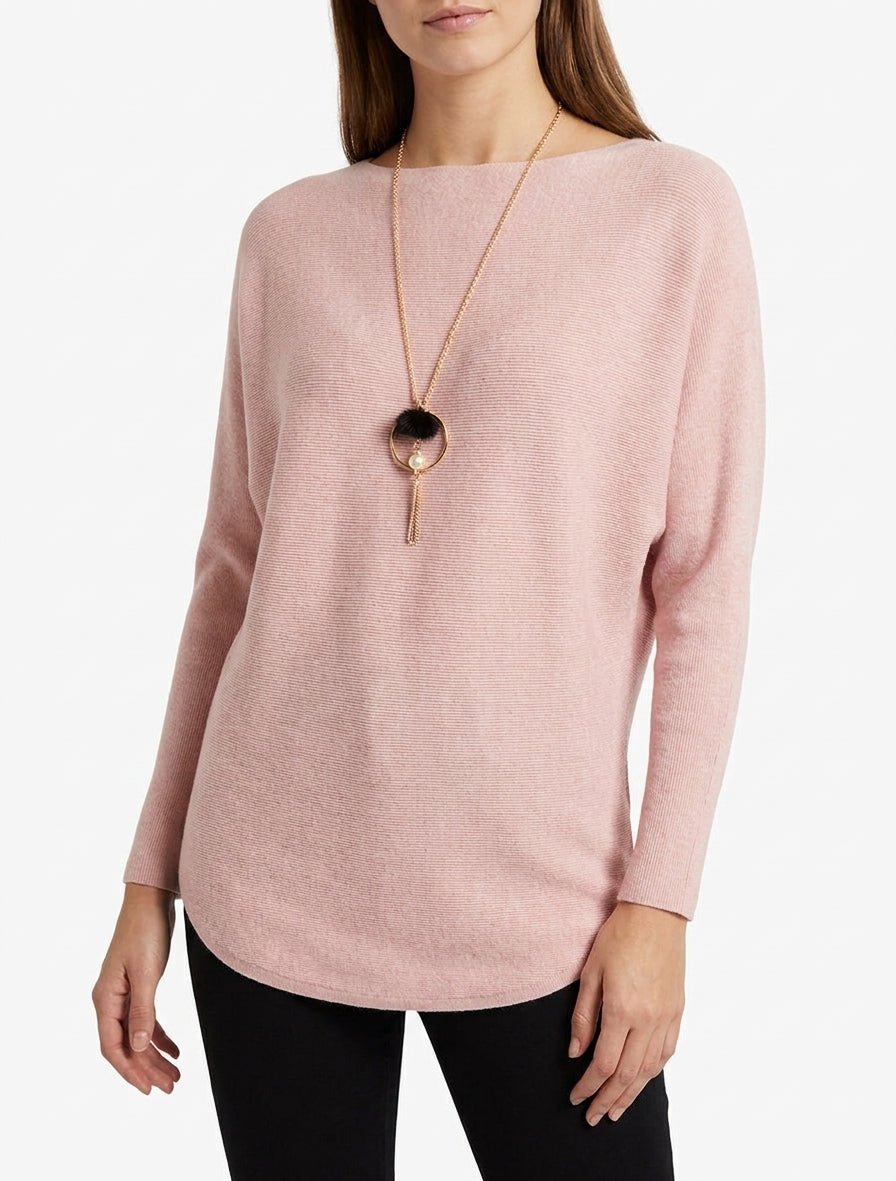 Gerader Pullover mit Fledermausärmeln und Stehkragen. - Rose