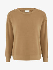 Pull uni à boutons décoratifs aux épaules - Camel - 1