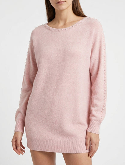 Einfarbiger Pullover mit strukturiertem Detail - Rose