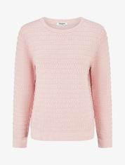 Pull uni texturé à col rond - Rose - 1