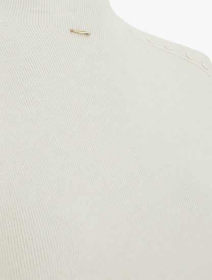 Pull droit à col montant et boutons décoratifs - Beige - 3