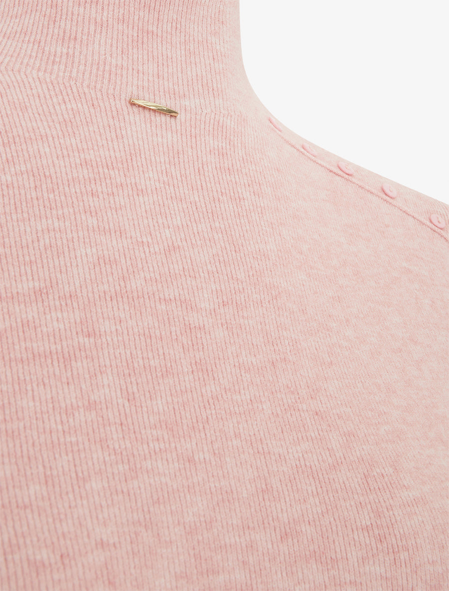 Pull droit à col montant et boutons décoratifs - Rose - 3