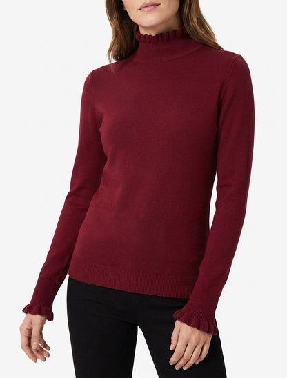 Gerader Pullover mit Stehkragen und ausgestellten Manschetten. - Bordeaux