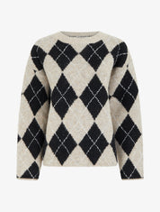 Pull ample en laine mélangée à motif losanges - Beige - 1