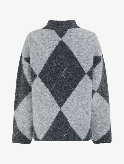 Pull en laine mélangée à motif losanges - Gris - 2