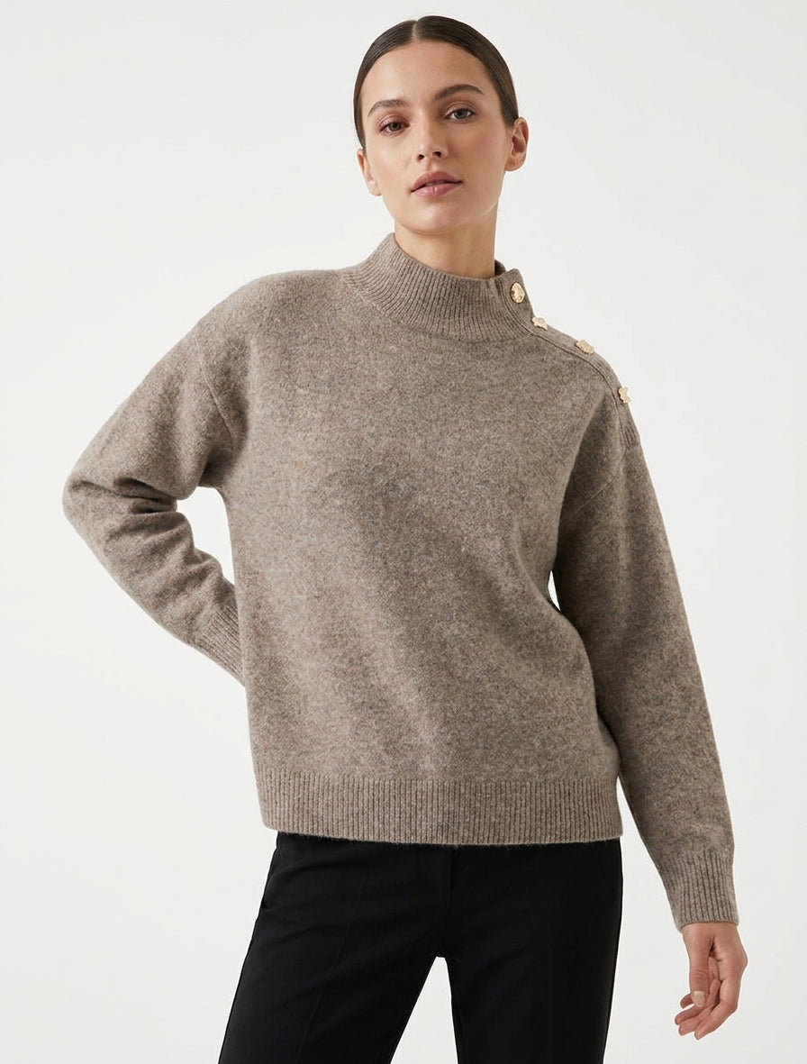 Pullover aus Wollmischung mit Zierknöpfen - Maulwurf