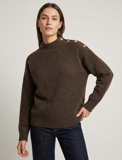 Pullover aus Wollmischung mit Zierknöpfen - Braun