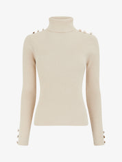 Pull en maille côtelée pailleté à col roulé - Beige - 1