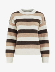 Pull droit rayé à col rond - Beige - 1