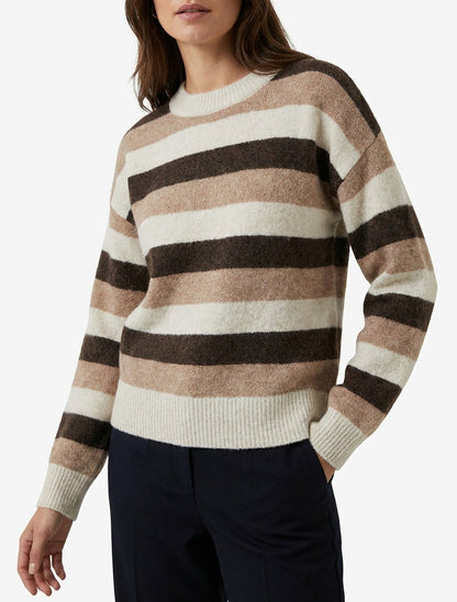 Gestreifter Pullover mit Rundhalsausschnitt - Beige