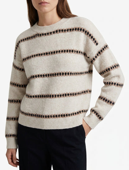 Gerader Pullover mit fantasievollen Streifen - Beige