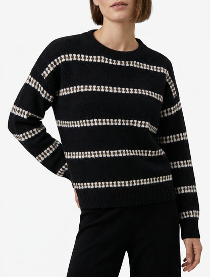 Gerader Pullover mit fantasievollen Streifen - Schwarz