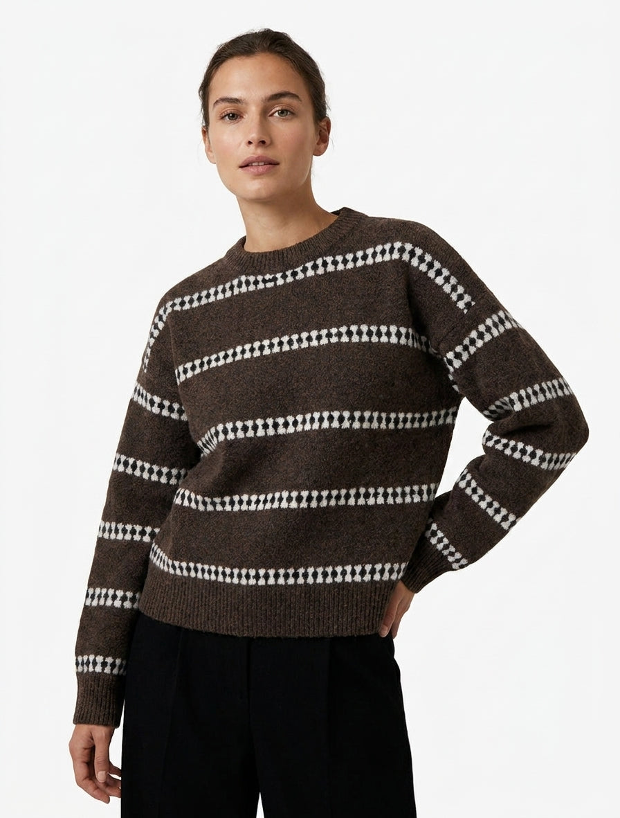 Gerader Pullover mit fantasievollen Streifen - Braun