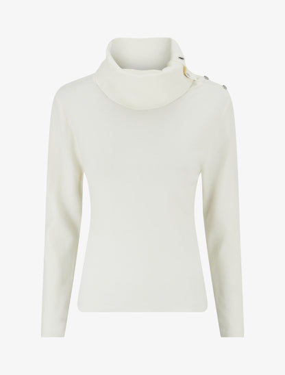 Pull fin côtelé à col roulé boutonné - Crème - 1