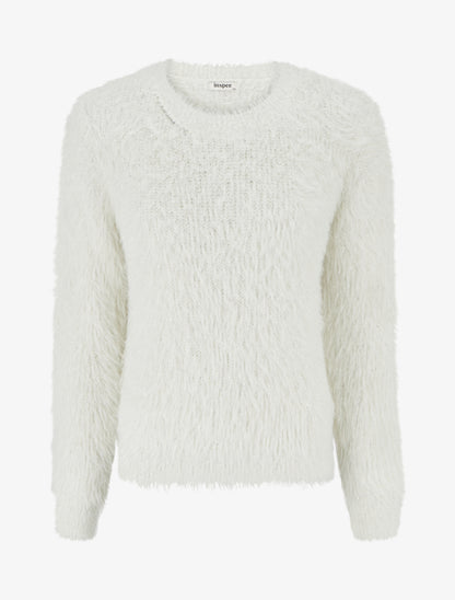 Pull uni duveteux à détail irisé - Écru - 1