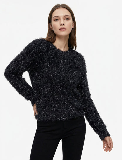 Flusenfreier Pullover mit schimmerndem Detail - Schwarz
