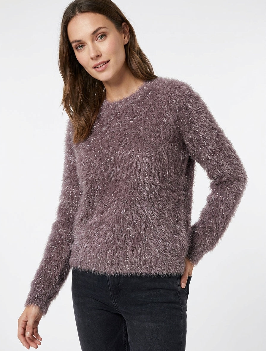 Flusenfreier Pullover mit schimmerndem Detail - Braun