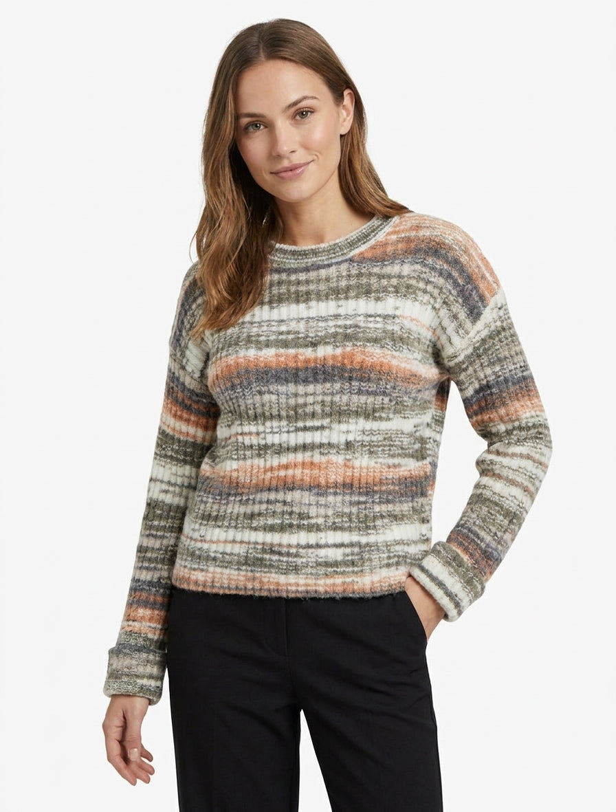 Bunter Pullover mit umgeschlagenen Ärmeln - Grau