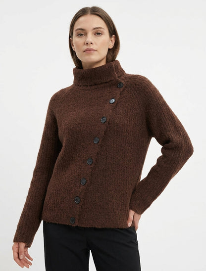 Einfarbiger Pullover mit Knopfverschluss - Braun