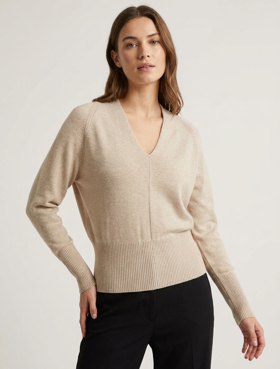Einfarbiger V-Ausschnitt-Pullover - Maulwurf
