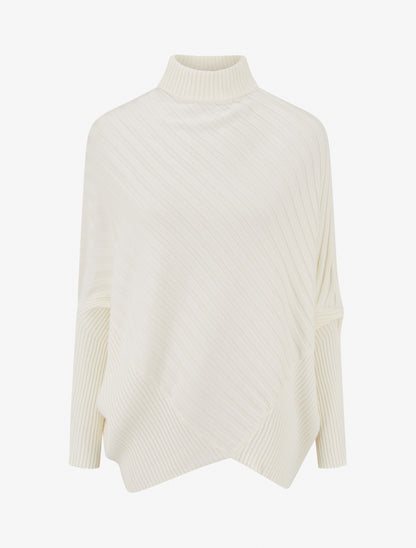 Pull overzise asymétrique à col montant - Crème - 1