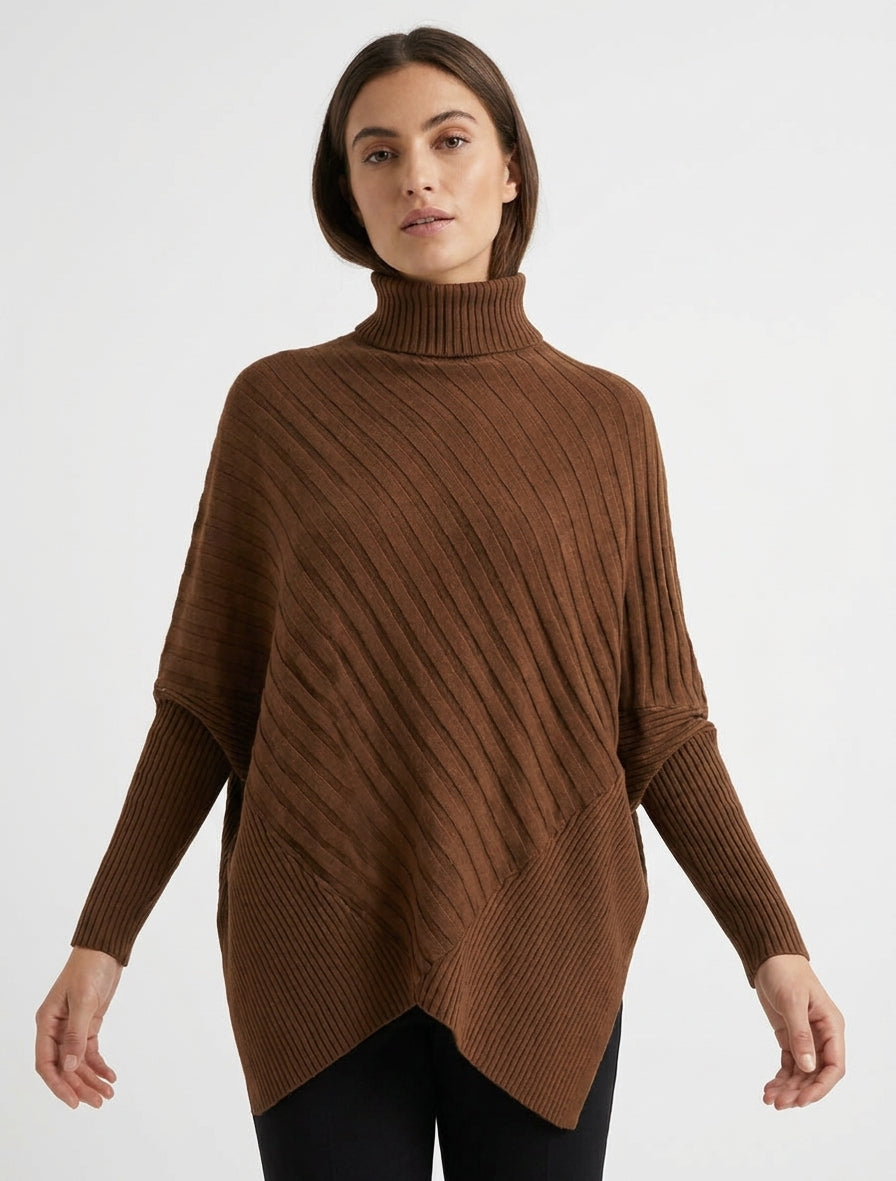 Asymmetrischer Oversize-Pullover mit Stehkragen - Kamel