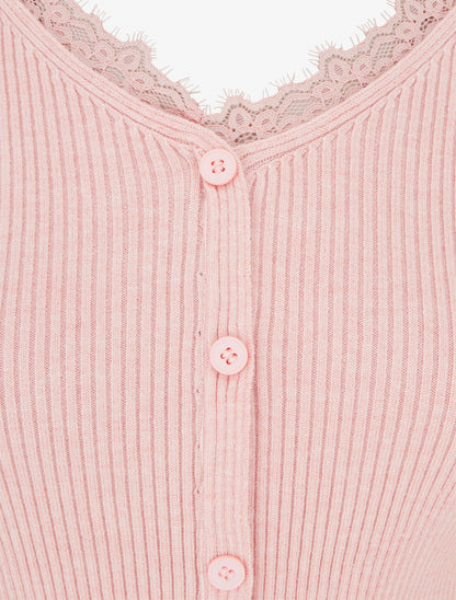 Pull côtelé à boutons décoratifs - Rose - 3