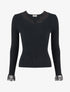 Pull côtelé à col en dentelle - Noir - 1