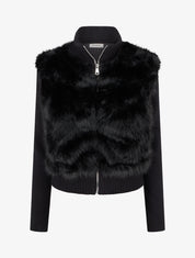 Veste côtelée à empiècement fourrure synthétique - Noir - 1
