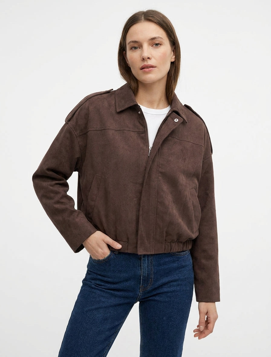 Bomber einfarbig Wildleder-Effekt - Braun