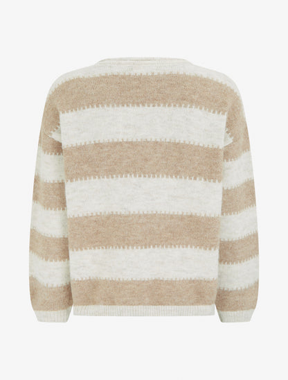 Pull droit à col rond et rayures stylisées - Taupe - 2