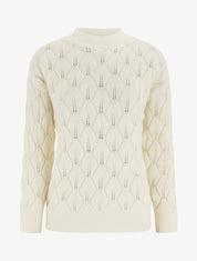 Pull droit en maille texturée à col rond - Écru - 1