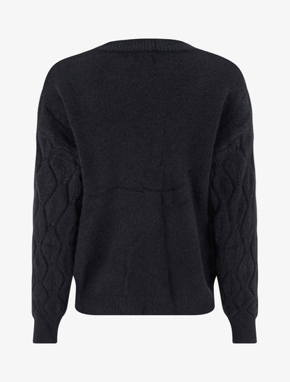 Pull droit en maille texturée à col rond - Noir - 2