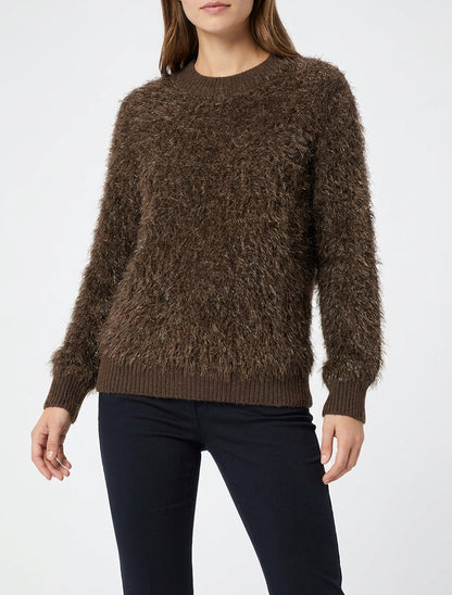 Gerader Pullover mit flauschigem Effekt und Rundhalsausschnitt - Braun