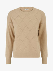 Pull uni en maille à col rond - Camel clair - 1