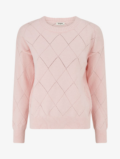 Pull uni en maille à col rond - Rose - 1