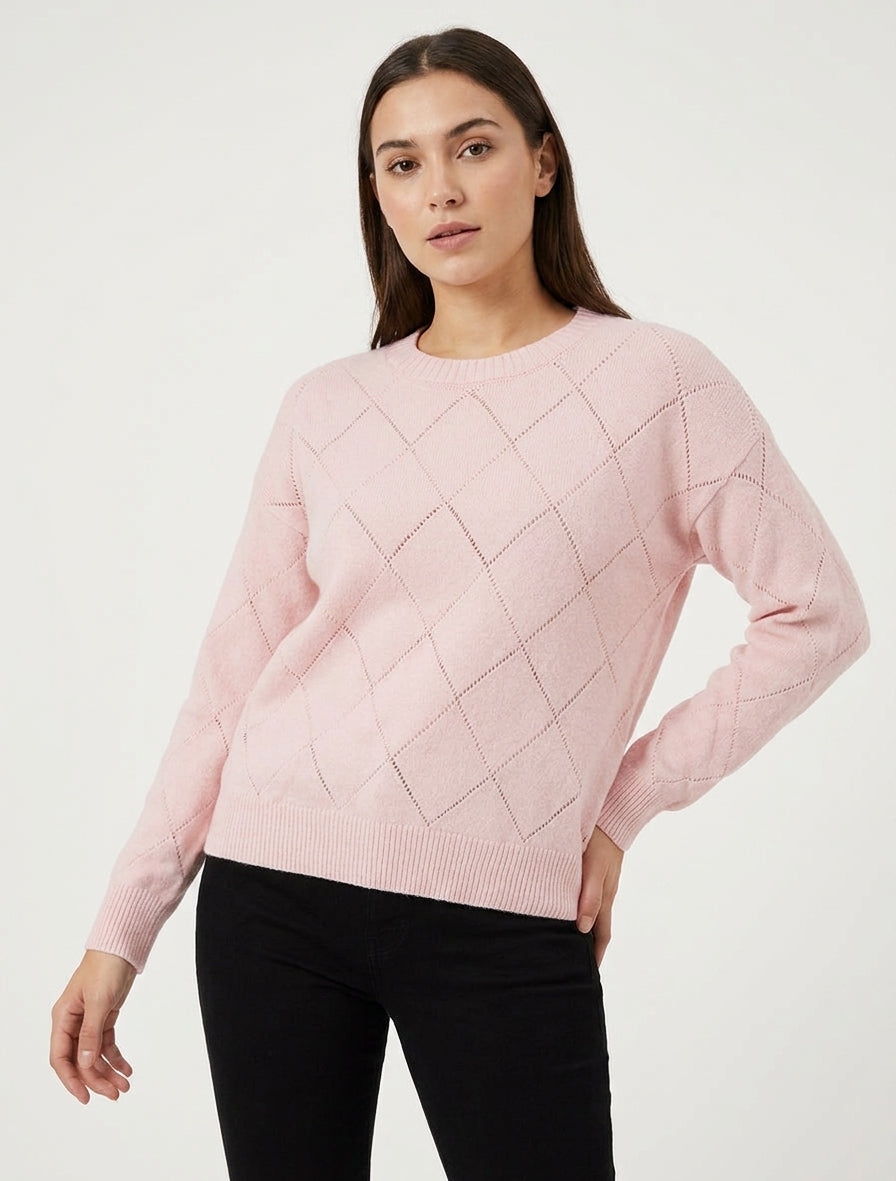 Einfarbiger Strickpullover mit Rundhalsausschnitt. - Rose