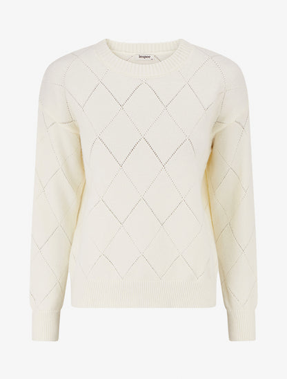 Pull uni en maille à col rond - Écru - 1